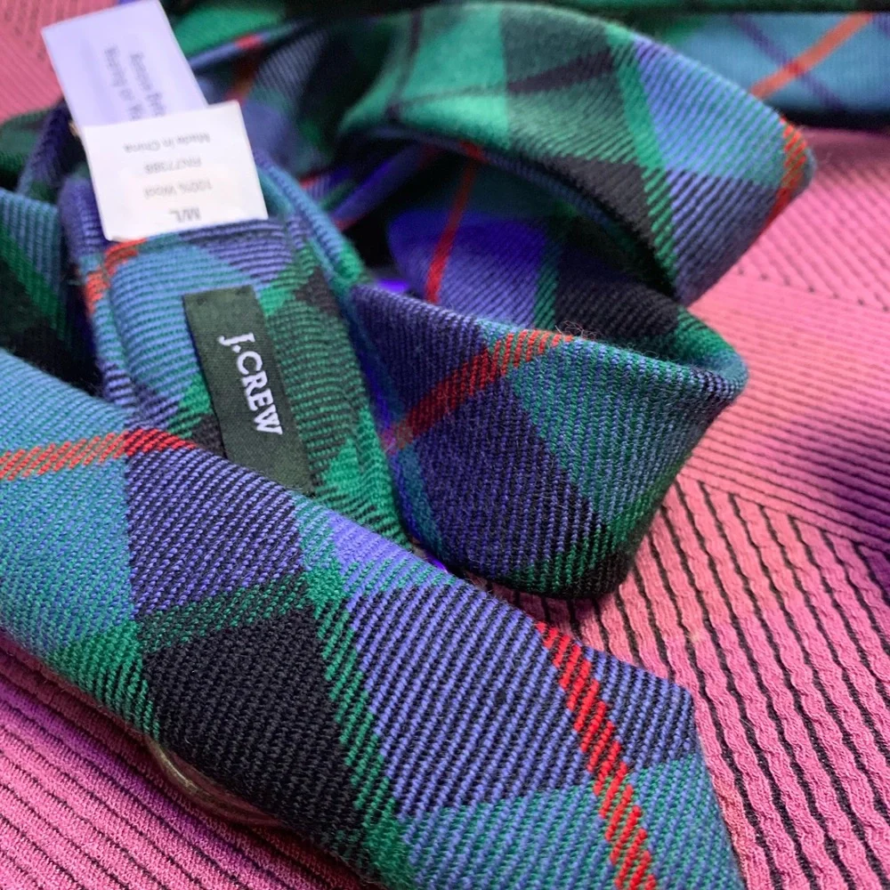 J CREW TARTAN PLAID BELT GREEN NAVY RED JADE M/L